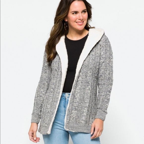 Sherpa Lined Hood And Collar Cardigan 